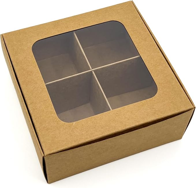Treat Boxes - 20 ct 4.5 x 4.5 x 1.9 in Bakery Boxes with Windows and Dividers for Candy, Cookies, Cupcakes, or Bakery Desserts - Chocolate, Treats, and Baked Goods Packaging for Gifting