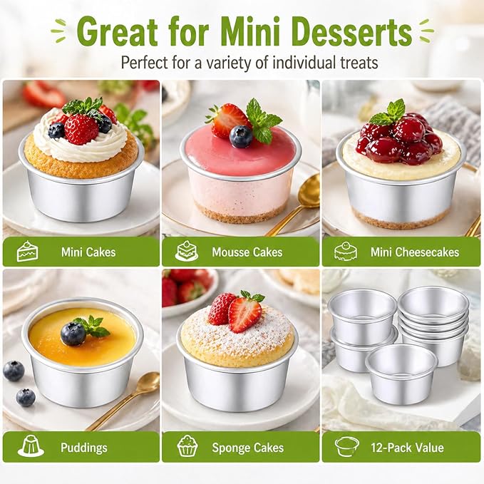 Nuenen 12 Pcs Round Cake Pans Aluminum Round Mold Smash Cake Baking Cheesecake Pans for Home Party Baking Supplies (4 Inch)