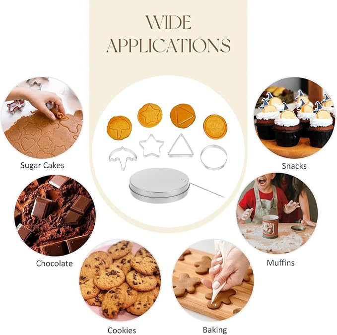 Dalgona Candy Mold Kit – Stainless Steel Cookie Cutters Set with Needle Tool, Sugar Biscuit Molds for Korean Dalgona Candy, Chocolate, Fondant – Reusable Baking Tools for Party & DIY (6 Set)