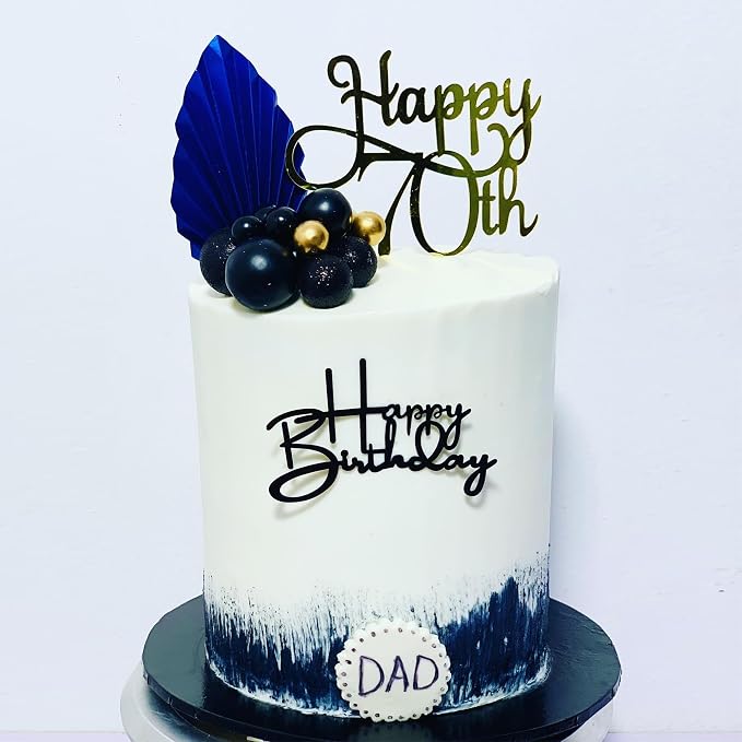 24 PCS Black Happy Birthday Cake Toppers Mirror Acrylic Side Cake Decorations 8 Styles