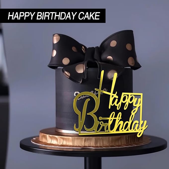 24 PCS Acrylic Cupcake Toppers 8 Styles Happy Birthday Cake Topper Engraved Cake Picks for DIY Party Decoration (Black Gold Silver, 12style 36pcs)