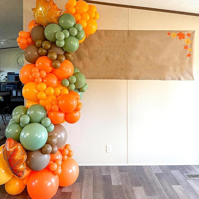 Fall Balloon Arch Garland Kit, Retro Orange Sage Green Yellow Sand White Nude Fall Colored Balloons for Fall Decorations Thanksgiving Party Bridal Wedding Birthday Festival BackDrop