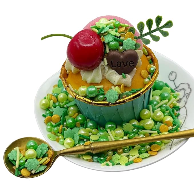 CandiJumpin Green Pearl Sprinkles, Edible Pearls and Jimmies Mix Green Sprinkles Crunchy Jimmies Edible Pearls for Cake Decorating Pearl Decoration for Baking Baby Shower St Patricks Day Birthday Wedding Christmas Supplies 3 OZ