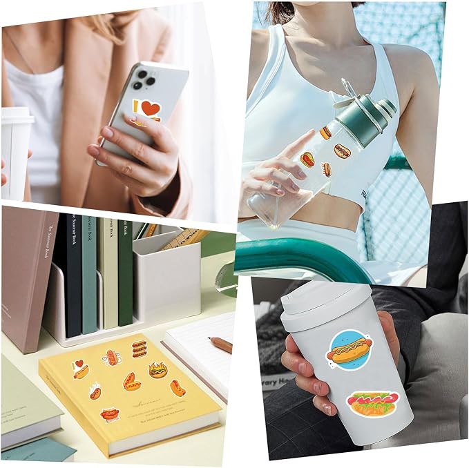 100Pcs Hot Dog Food Waterproof Stickers for Water Bottle Scrapbook Laptop,Skateboard,Party Favors Self Adhesive Stickers
