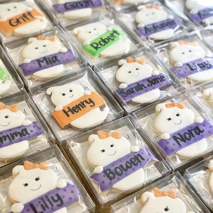 TEMLQPACK 50 Pack 4x4x1.2inch Clear Single Cookies Boxes with Full Window Plastic Small Treat Boxe Macaron Boxes Donut Boxe Dessert Box for Party Christmas Valentine's Day