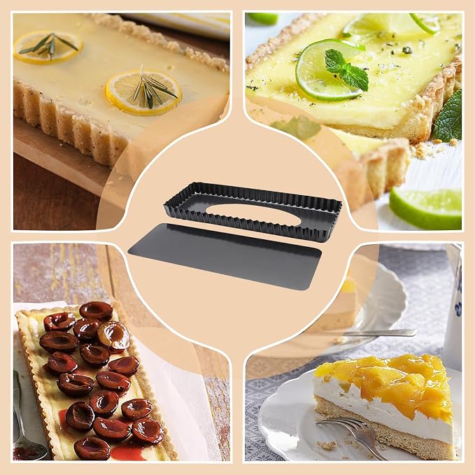 Rectangle Tart Pan with Removable Bottom, 14-Inch Quiche Pans Carbon Steel Tart Mold for Baking Pie (14.4in×4.7in×1.2in)