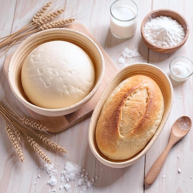 Banneton Bread Proofing Basket, 9” Round Basket Set of 2, Sourdough Proofing Basket with Liners and Cover, Baking Supplies for Home or Professional Bakers