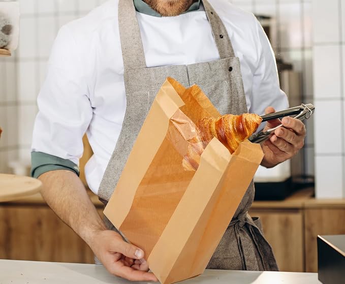 100PCS Paper Bread Bags for Homemade Breads 16×10×5 inch Sourdough Bread Bags with 100 Stickers Kraft Paper Breads Bag with Clear Window for Cookie Bakery Bag