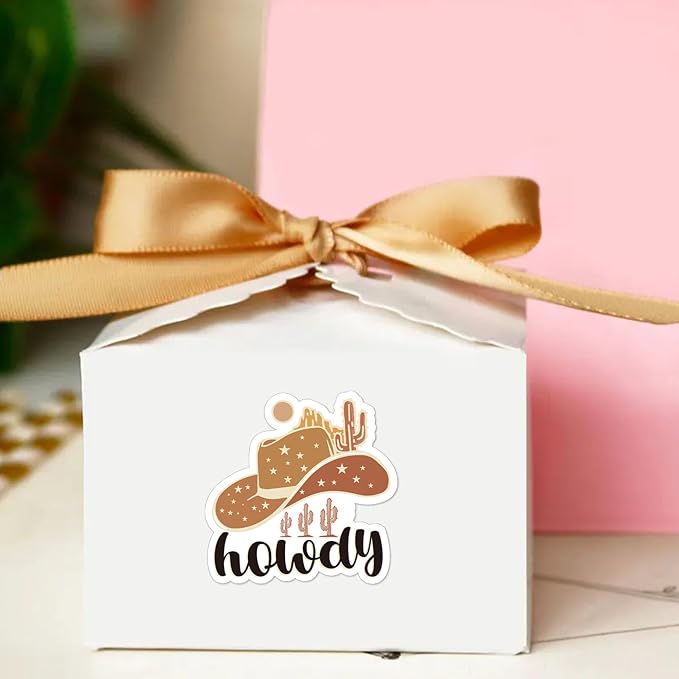 500pcs Cowboy Hat Sticker, Western Party Stuff Stickers Roll, Howdy Wild Life Sticker, Happy Mail Packaging Labels, Thank You Stickers Western Decor