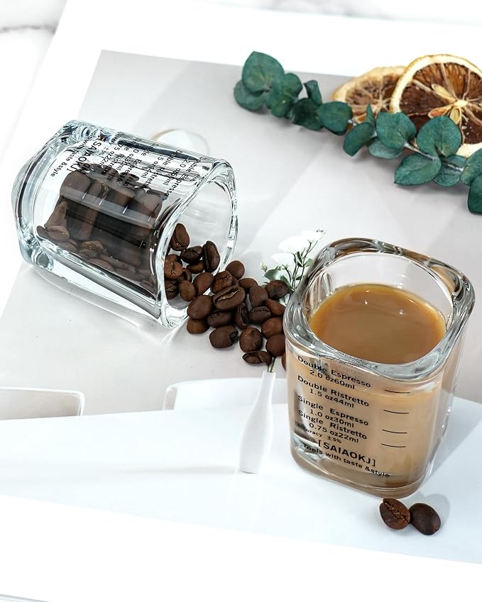Shot Glasses Measuring Cup Set 2PACK Espresso Shot Glasses Liquid Heavy Glass 2oz/60ml (Black)