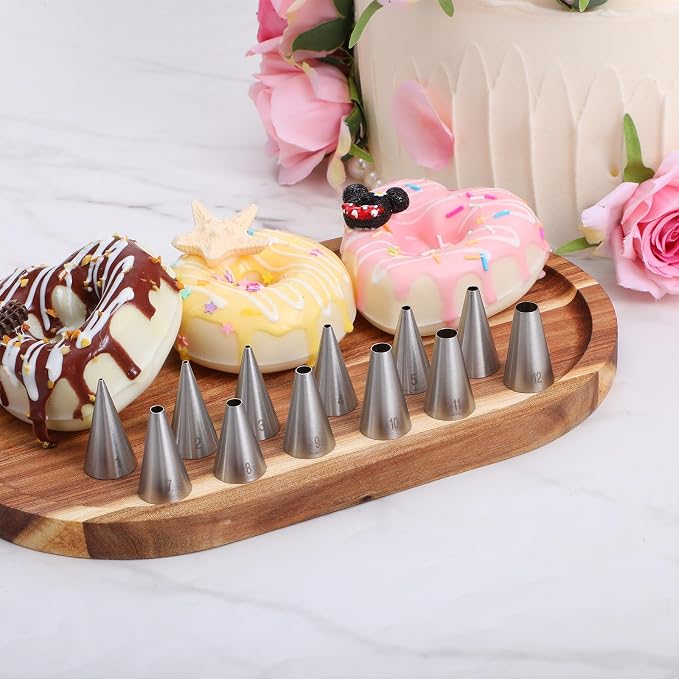 12 Pcs Frosting Tips Round Piping Tips Set, Stainless Steel Icing Tip for Decorating Cupcake Nozzles Small Cake Piping Tip Cake Writing Icing Pastry Dispensers Supplies for Baking Cookies Puff Cream