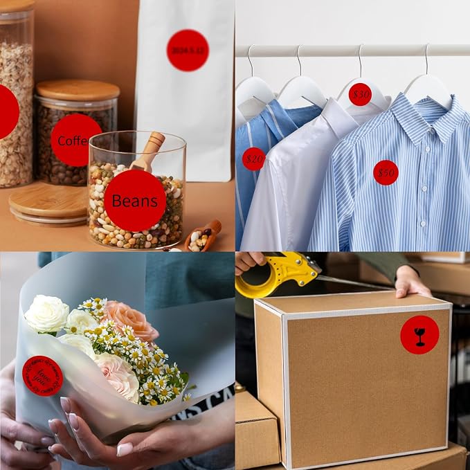 2 Inch Red Round Thermal Labels, Self-Adhesive Direct Printer Stickers for DIY Logo Design, Name Tag (500/Roll)