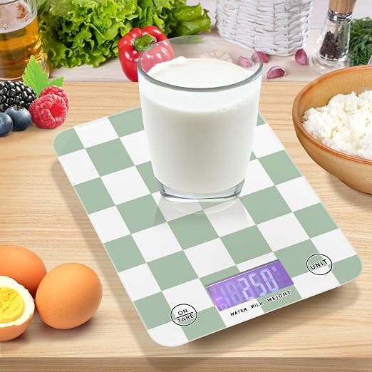 Food Scale Kitchen Scale for Baking Cooking Digital Food Weighing Measuring Scale Small Waterproof Electric Food Scale Checkered Green and White