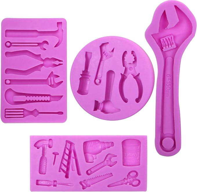 Construction Tools Silicone Molds, Hand Tools Chocolate Molds | Wrench Chocolate Molds, Ladder Screwdriver Scissor Fondant Baking Molds for Cake Decoration Cupcake Topper Candy Clay Resin