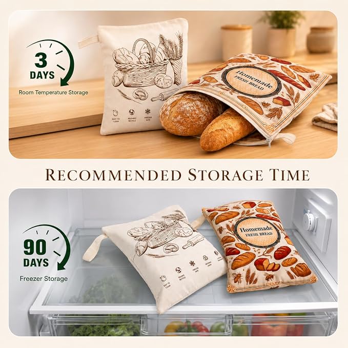 Beeswax Bread Bags For Sourdough, 2 Pack 17x13" Xl Reusable Wide-Opening Bread Bag For Homemade Bread, Loaf Guard Bread Bags Cotton Bread Storage Bags With Handles And Date Labels