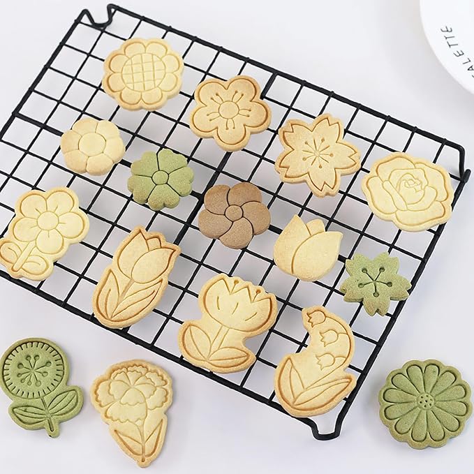 Flower Cookie Cutters Set with Cookie Stamp 8 Variety Shapes Spring Floral Baking Tool for Homemaking Cookie (Flowers)