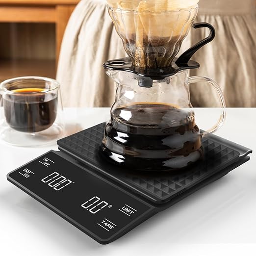 NKOVE Digital Coffee Scale with Timer, 3kg/0.1g High Precision Espresso Scale, Tare Function, 99‘59“ Max Count-Up, 3 Units (g/oz/ml), Battery Powered, Waterproof, Backlit LED for Pour Over & Espresso