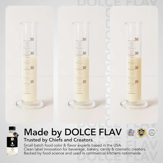 Dolce Flav Natural White Food Coloring – 2 oz Liquid Whitening Dye from Palm Oil with Graduated Dropper | Water-Soluble | For Frostings, Fillings & Beverages | Kosher | Made in USA
