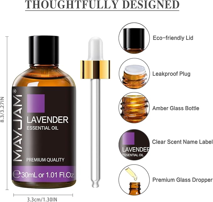 MAYJAM Lavender Essential Oil for Diffuser Soap Candle Making, 1.01fl.oz | Long Lasting Scents, Lavender Oil for Skin, Lavender Oil for Hair