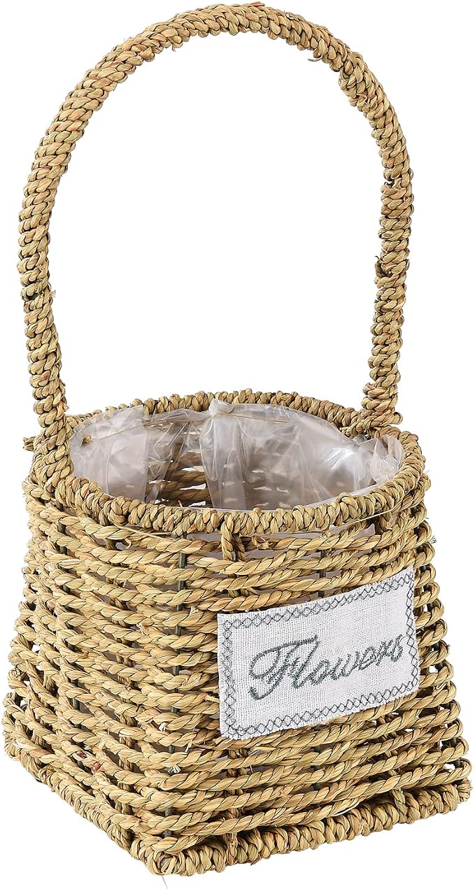 SIXRUN Rattan Woven Basket Organizer with Plastic Liner for Home Decor Storage Picnic (#5)