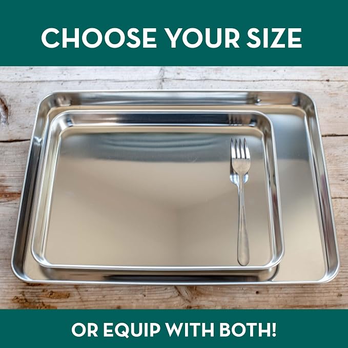 Large Baking Tray and Roasting Tin - Stainless Steel Oven Dish - Food Safe Cookware - Grill Pan Free from Non Stick Coatings (16' x 12' x 1' inch)