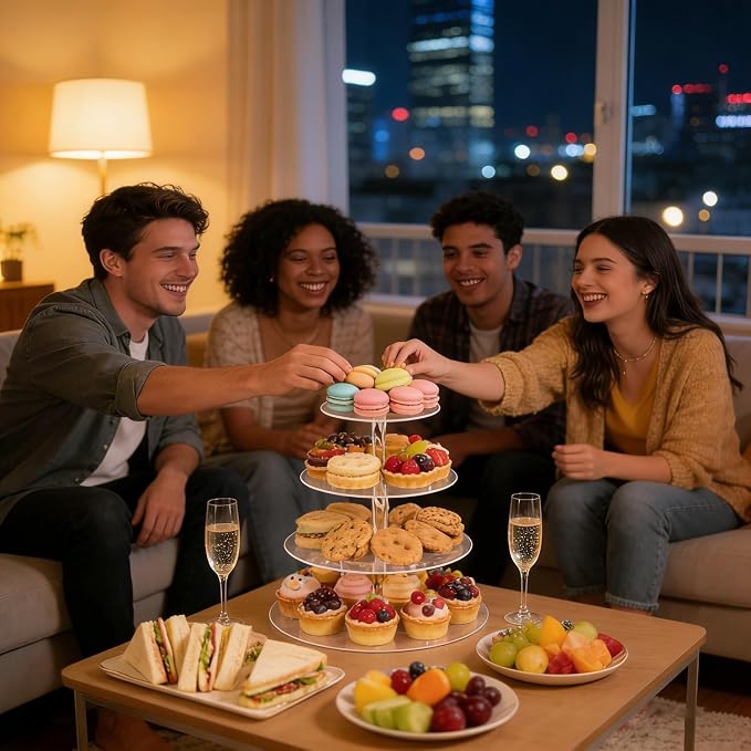 4 Tier Cupcake Stand for 50 Cupcakes, Clear Acrylic Cupcake Stand, Cupcake Holder for Parties, Weddings, Birthdays, Clear Cupcake Stand Ease of Assembly High Stability (Round)