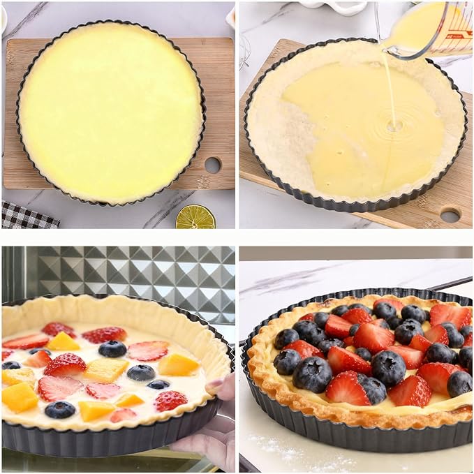 DATANYA Tart Pan 9 Inch Tart Pans Removable Bottom, Non-Stick Quiche Pan Carbon Steel Heavy Duty Pie Pan 9 Inch Tart Pan Loose Bottom, extra high of 1.2 Inches