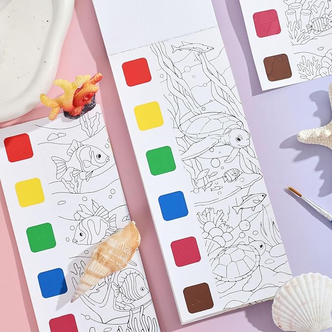 Women's Mini Paint with Water Coloring Book, 12 Pages Sea World Small Coloring Books for Adults to Relax and Relieve Anxiety,Color Painting Kit Art Craft,Gift for Mother's Day,Birthdays,Anniversaries
