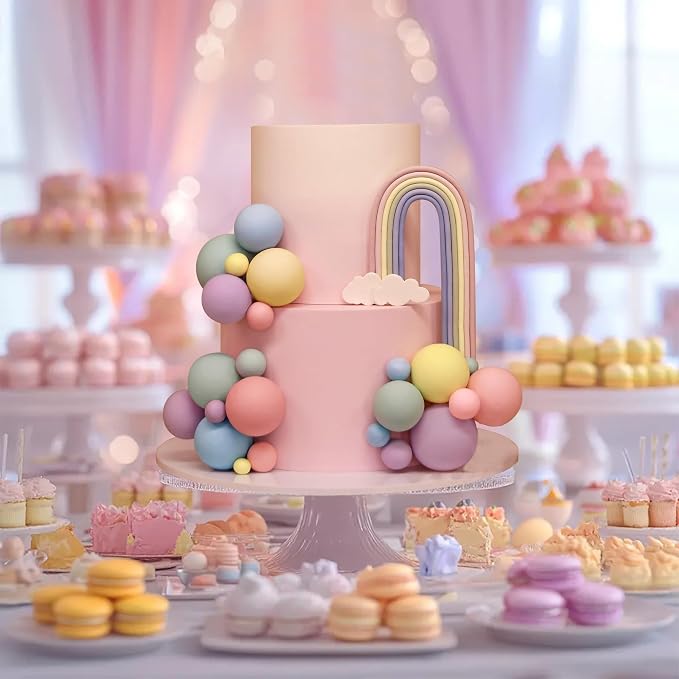 56 PCS Colorful Ball Shaped Cake Topper Pearl Picks for Cupcake Insert, Birthday Party, Wedding Decoration Supplies (Pink, Yellow, Blue, Purple, Green)