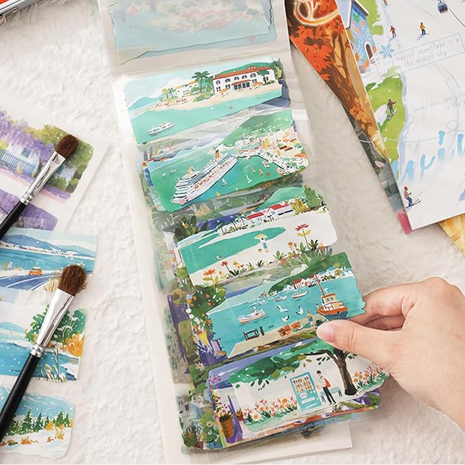 Coastal Series Sticker Scrapbooking Supplies for Junk Journal, 10 Sheets PET Stickers and 10 Sheets Washi Stickers