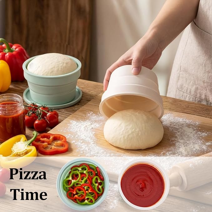 Lawei 4PCS Collapsible Pizza Dough Proofing Box with Lids, Food Grade Silicone Pizza Bread Dough Fermentation Bowls, Individual Stackable Dough Proofing Storage Containers for Baking, Dishwasher Safe