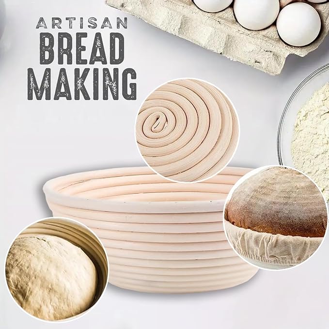 Banneton Bread Proofing Basket with Brochure Set of 2, Sourdough Baking Supplies for Rising, Round & Oval Proving Baskets with Liners, Handmade from Quality Natural Indonesian Rattan