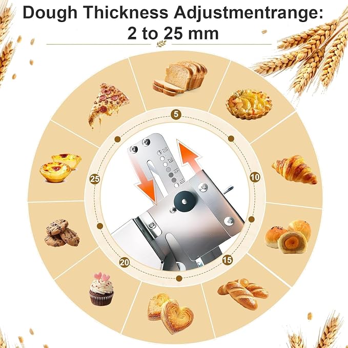Manual Hand Dough Sheeter, Folding Dough Rolling Machine, Commercial Grade Capacity, Food-Grade Stainless Steel, with Sheeter Board, Or Pizza Dough, Bread, Cookies and Pastry Baking