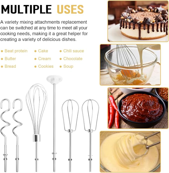 Hand Mixer Beater, Whisk, Dough Hook and Blending Rod for Ninja Foodi Power Mixer System CI100 Series, Hand Mixer Attachment Replacement Accessories CI100, CI101, CC105A, CI105BRN & CI101H, 6 Pcs