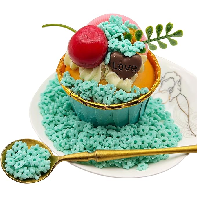 CandiJumpin Teal Flower Sprinkles for Cake Decorating, Mini Edible Flowers Teal Flower Decorations Edible Flowers Cake Confetti Valentines Cookie Decoration Baby Shower Party Birthday Wedding Christmas Supplies 3 OZ