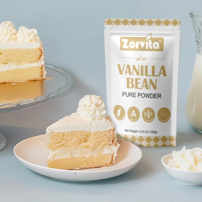 Zorvita Madagascar Vanilla Bean Powder 4.23 Oz Pure Ground Grade A Vanilla Bean Gluten-Free No Additives or Sugar Great for Baking Coffee Smoothies Desserts 120g