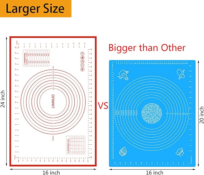 Silicone Baking Mat,Non Stick Rolling Dough with Measurements for Pie Pizza Cookies Fondant Making,Extra Thick Non Slip Silicone Pastry Mat (Red, L-16"×24")