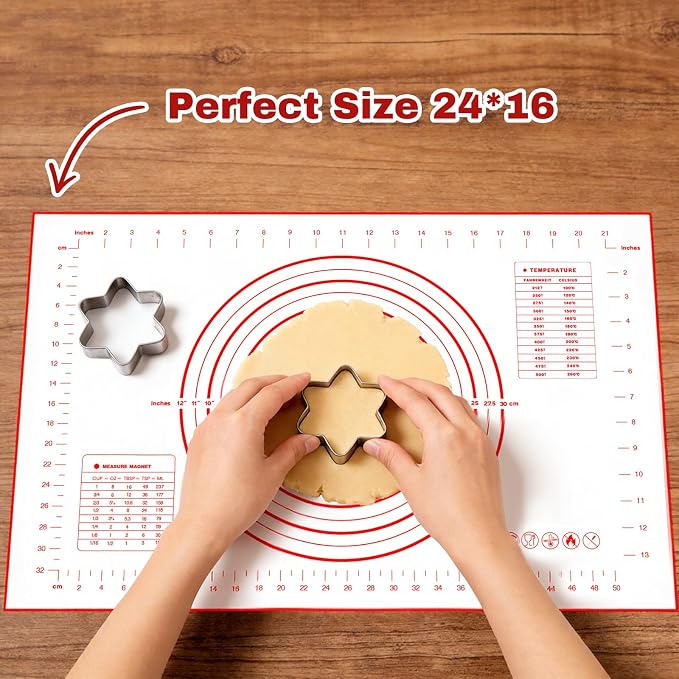 Silicone Baking Mat Dough Mat Non-Slip and Reusable Red | 0.7mm NewUpgraded Mat for Rolling Out Dough, Non Stick Silicone Mats with Measurements for Cookies, Macaroon, Bread, Pastry