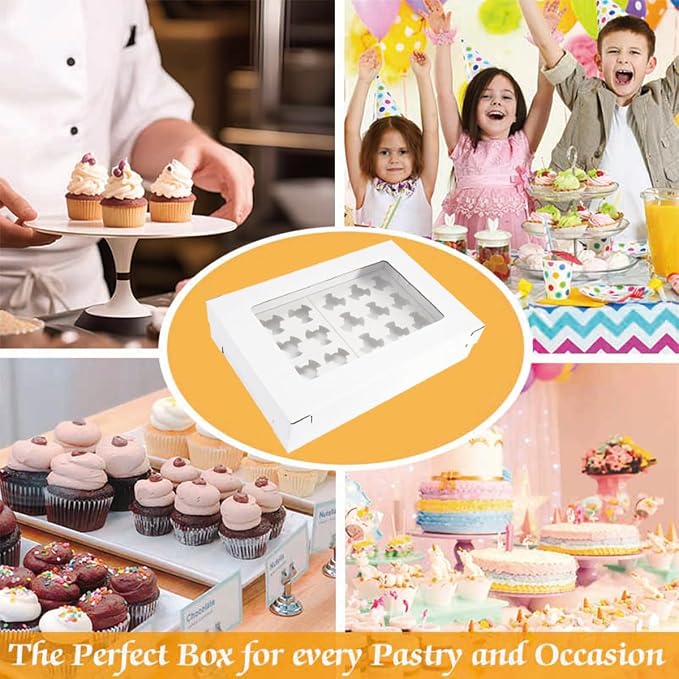 6 Pack Cupcake Boxes with Window for 24 Standard or Mini Cupcakes Corrugated Adjustable Height Bakery Box for Cake,Cookies,Donuts,Muffins&Other Pastries(17.7x11.8x4 Inch)