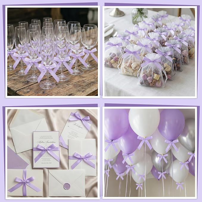 30 Pack Bow Cake Toppers Light Purple Ribbon Bows for Cake Purple Birthday Decorations for Baby Shower, Bachelorette, Wedding, Halloween, Christmas, New Year Party Decorations