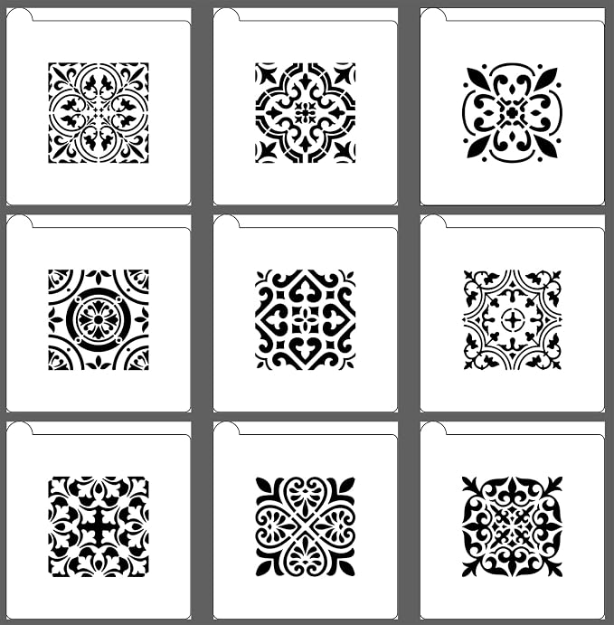 9PCS Scroll Tile Cookies Stencils for Baking, Royal Icing, Sugar Cookie, Cards Decorating Tools