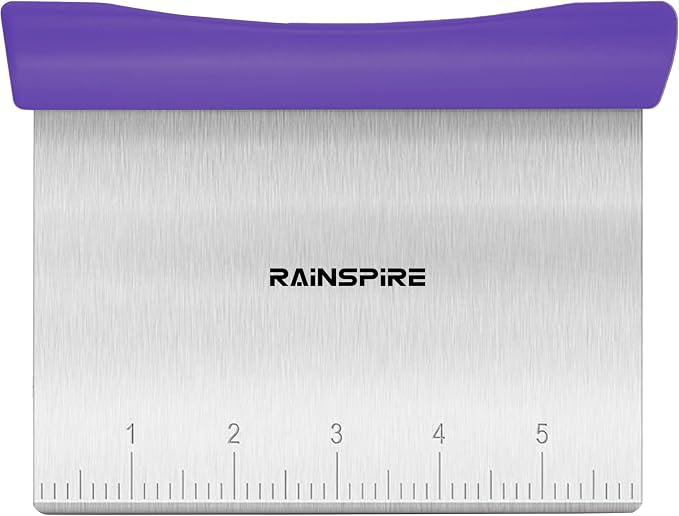 Upgraded 304 Stainless Steel Multi-Purpose Bench Scraper with Measurement Marks, Dishwasher Safe, Dough Cutter for Pizza, Bread and Cookie Dough Vegetable Chopper, Baking Supplies (Purple)
