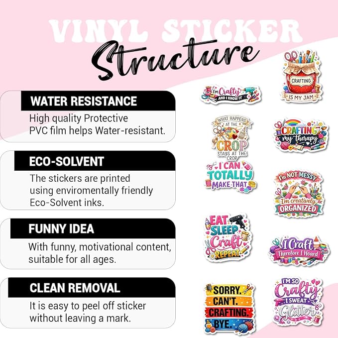 10pcs Crafting Stickers Gifts for Crafters Creative Women Multiple Different Design, Waterproof UV-Resistant for Water Bottle, Laptop, Window, Car