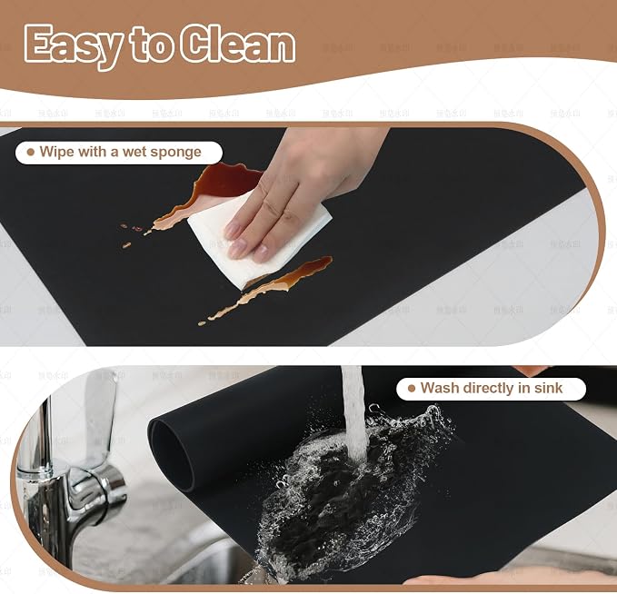 Silicone Heat Resistant Mats for Countertop, 2MM Extra Thick Mat for Kitchen Counter, Suitable for Airfryer, Microwave, Coffee Maker, Non Slip Hot Pad, Waterproof (Black, 18.9 * 14.57)
