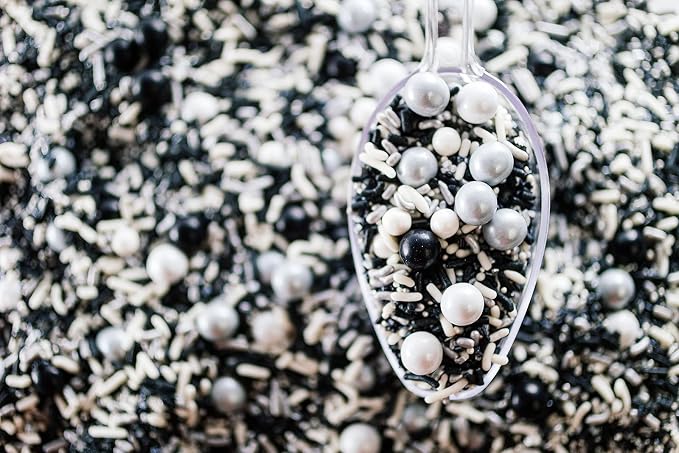 UNICORN BLEND BLACK TIE AFFAIR-Gluten-free,Egg Free,Nuts Free,Kosher,Sprinkle Medley Mix,For Baking,Decorating,Cookies,Cupcakes,Cakes,Topping,Jimmies,Large,Bulk Candy,Sugar Shapes