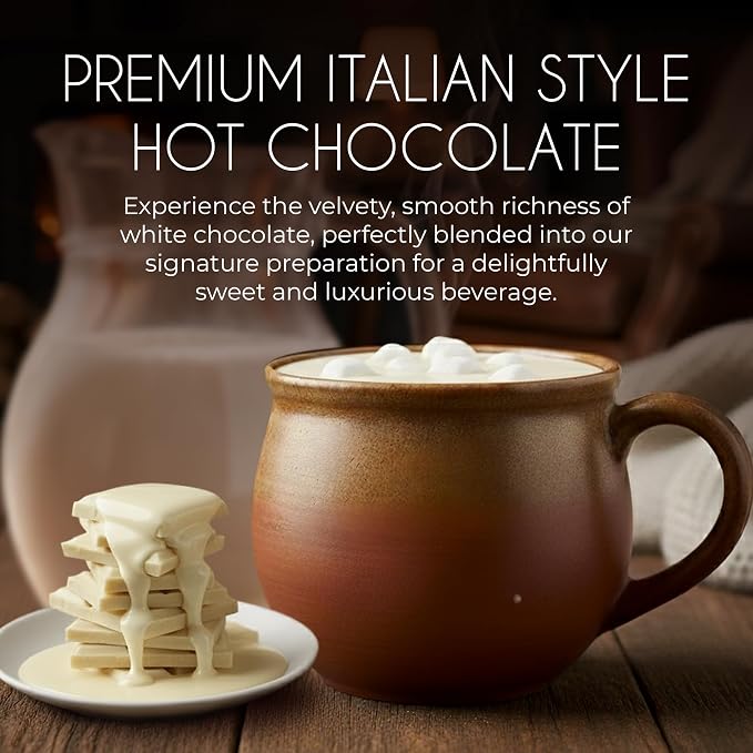 Cafe Garibaldi Premium White Hot Chocolate - Instant Cocoa Mix with Cocoa Powder, Gluten-Free & GMO-Free, 8 Servings x 0.62oz Packets, Ideal Italian Hot Chocolate Gift