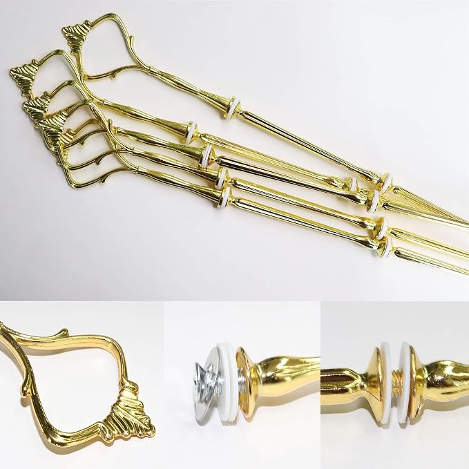 3 Tier Tiered Tray Hardware Kits Fruit Cake Plate Handle Fitting Hardware Rod Dessert Stand Holder Golden Crown 5 Set(Plate not Included)