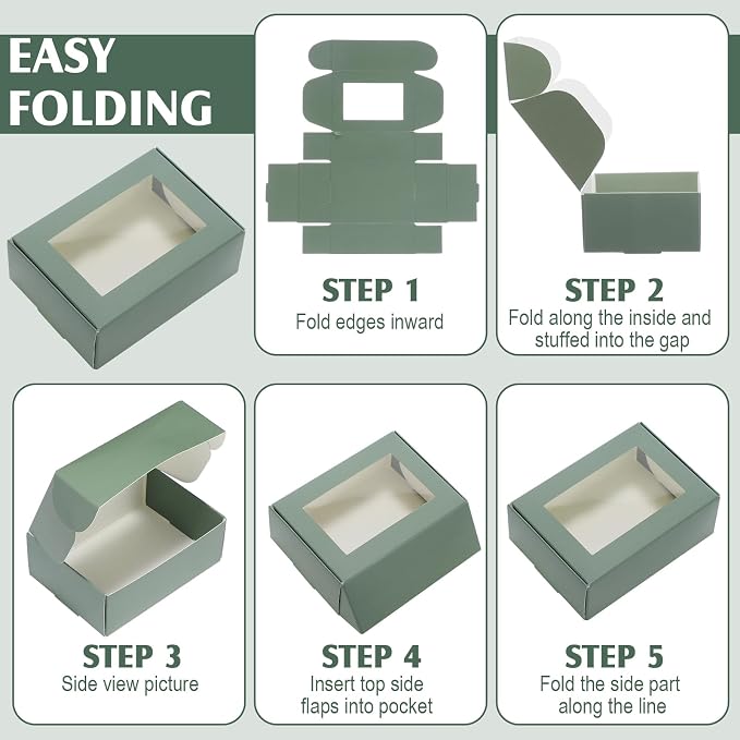Zonon 60 Pcs Soap Boxes for Homemade Packaging, Mini Kraft Boxes with Window for Bakery Candy Soap Making Gift Packaging, 3.7x2.6x1.4 Inch (Sage Green)