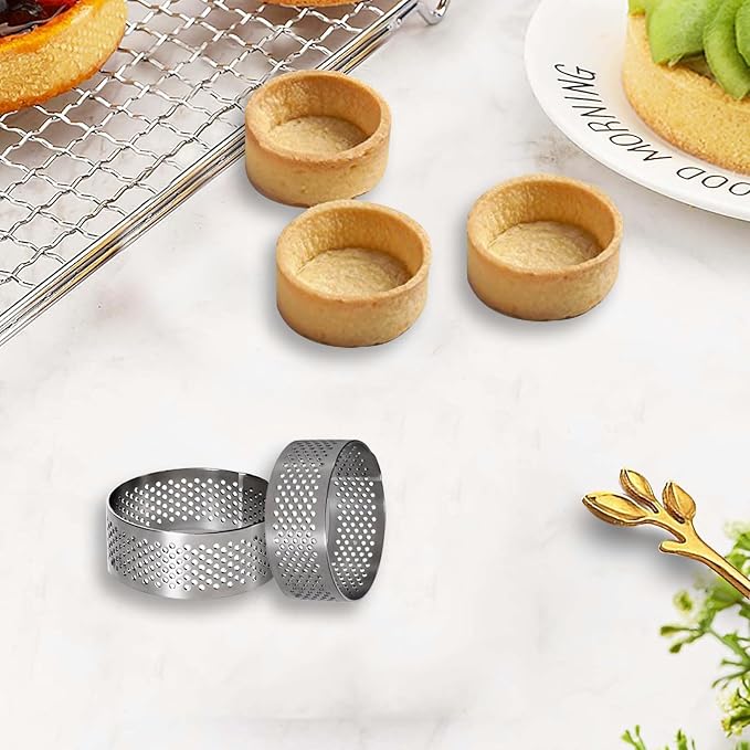 10 Pcs 1.98 Inch 304 Stainless Steel Tart Ring, Heat-Resistant Perforated Cake Mousse Ring, Round Ring Baking Small Fruit Tarte Crust Tools 5cm