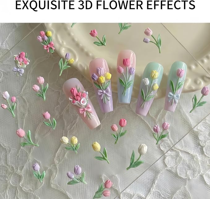 Tulip Flower Nail Art Silicone Mold, 3D Bouquet & Floral Stem Nail Charms Mold, Flexible Reusable Silicone Mold for Acrylic Gel Resin Nail Decoration, DIY Nail Accessories